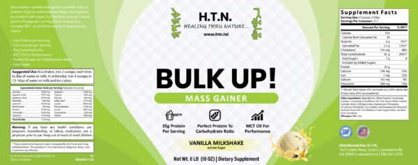 6lb Bulk Up! Mass Gainer Vanilla Milkshake w/Low Sugar - Image 2